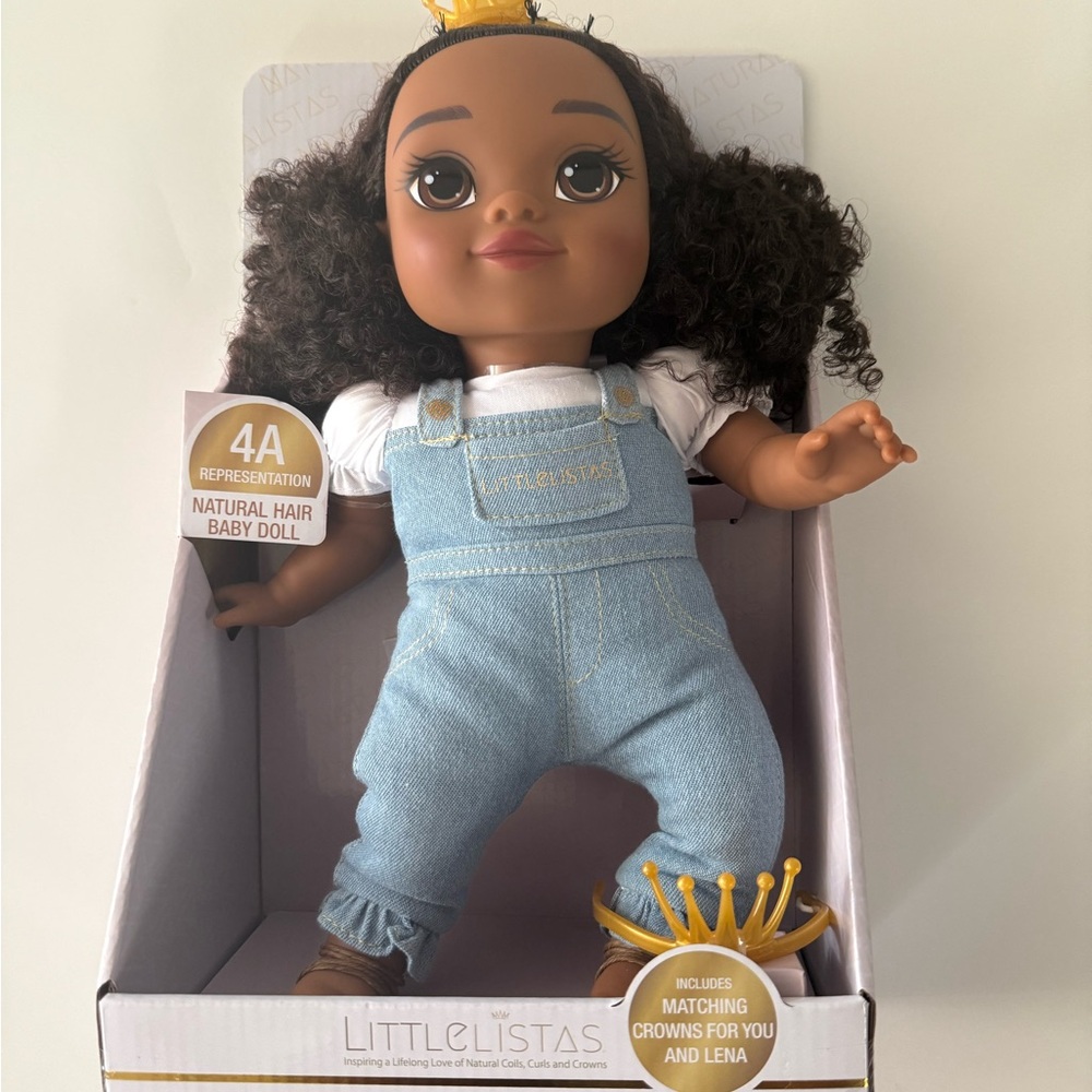 Natural Hair Doll with Denim Overalls